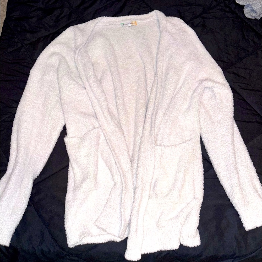 White V-Neck Knitted Cardigan Sweater